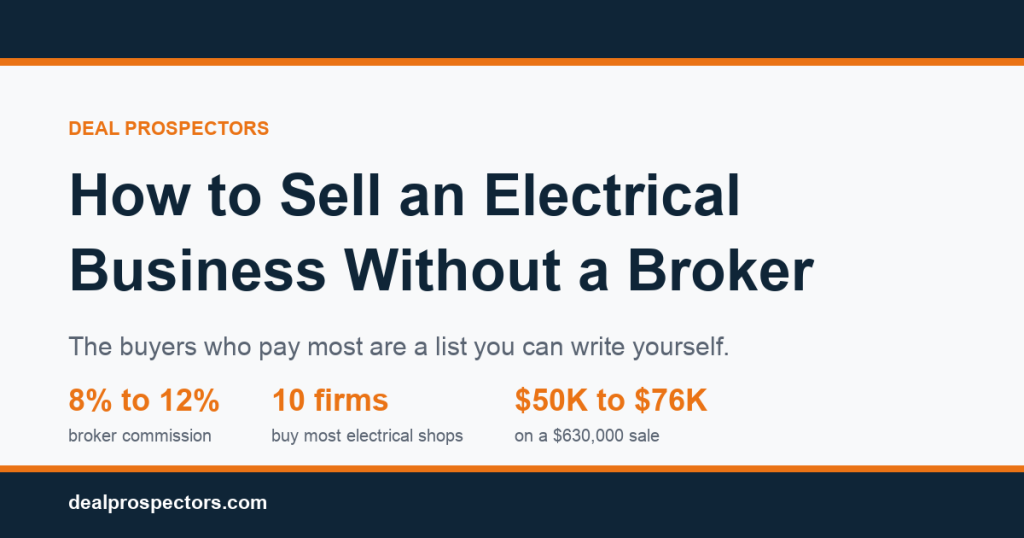 Selling an electrical business without a broker: 8% to 12% commission, ten firms buy most electrical shops