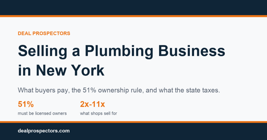 Selling a plumbing business in New York: what buyers pay and the 51% ownership rule
