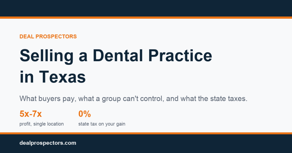 Selling a dental practice in Texas: 5 to 7 times profit for a single location, and 0% state tax on the gain